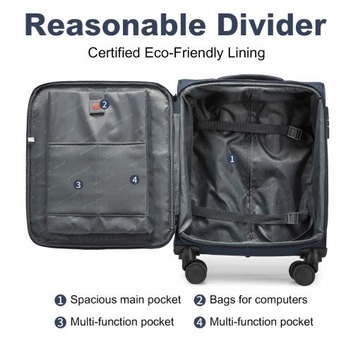 British Traveller 3-Piece Lightweight Soft Shell Luggage Set With TSA Locks - Navy