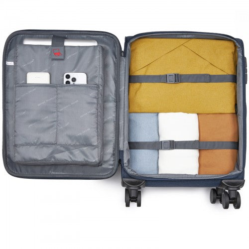 British Traveller Sleek Tough 3-Piece Travel Soft-Shell Suitcase with Silent TPE Spinners, TSA Security and Expandable Checked Sizes