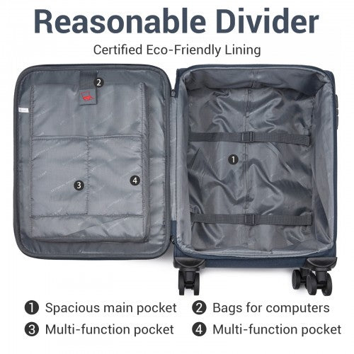 British Traveller Sleek Tough 3-Piece Travel Soft-Shell Suitcase with Silent TPE Spinners, TSA Security and Expandable Checked Sizes