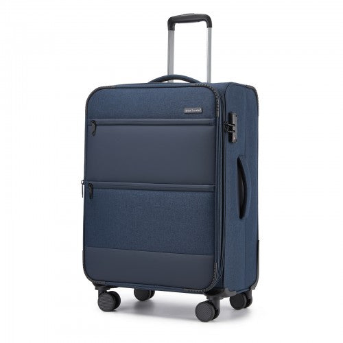 British Traveller Sleek Tough 24 Inch Travel Soft-Shell Suitcase with Silent TPE Spinners, TSA Security and Expandable Capacity