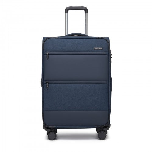 British Traveller Sleek Tough 24 Inch Travel Soft-Shell Suitcase with Silent TPE Spinners, TSA Security and Expandable Capacity