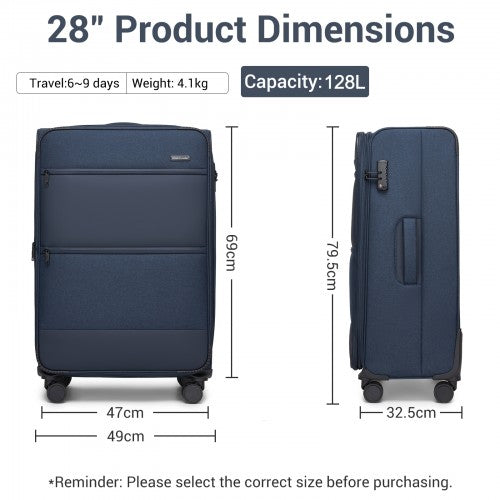 British Traveller Sleek Tough 28 Inch Travel Soft-Shell Suitcase with Silent TPE Spinners, TSA Security and Expandable Capacity