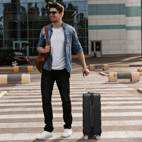 Kono 19 Inch Stylish Horizontal Engraved Hard Shell ABS+PC Cabin Carry-On Suitcase with TSA Lock - Black