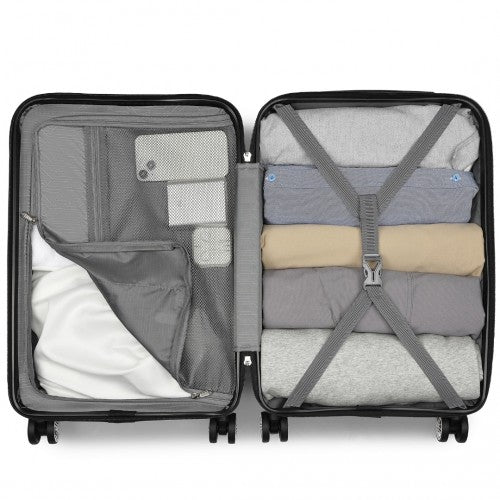 Kono 19 Inch Stylish Horizontal Engraved Hard Shell ABS+PC Cabin Carry-On Suitcase with TSA Lock - Black