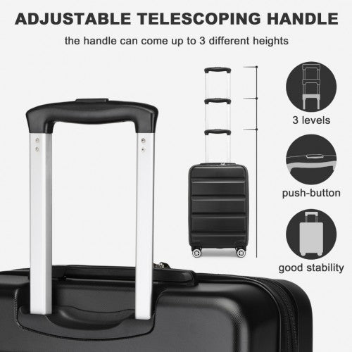 Kono 19 Inch Stylish Horizontal Engraved Hard Shell ABS+PC Cabin Carry-On Suitcase with TSA Lock - Black