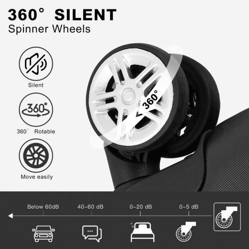 Kono 19 Inch Stylish Horizontal Engraved Hard Shell ABS+PC Cabin Carry-On Suitcase with TSA Lock - Black