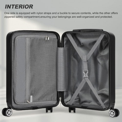 Kono 19 Inch Stylish Horizontal Engraved Hard Shell ABS+PC Cabin Carry-On Suitcase with TSA Lock - Black