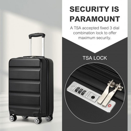 Kono 19 Inch Stylish Horizontal Engraved Hard Shell ABS+PC Cabin Carry-On Suitcase with TSA Lock - Black