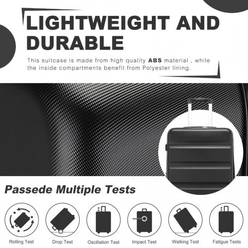 Kono 28 Inch Expandable Horizontal Engraved Hard Shell ABS+PC Check-In Suitcase with TSA Lock - Black