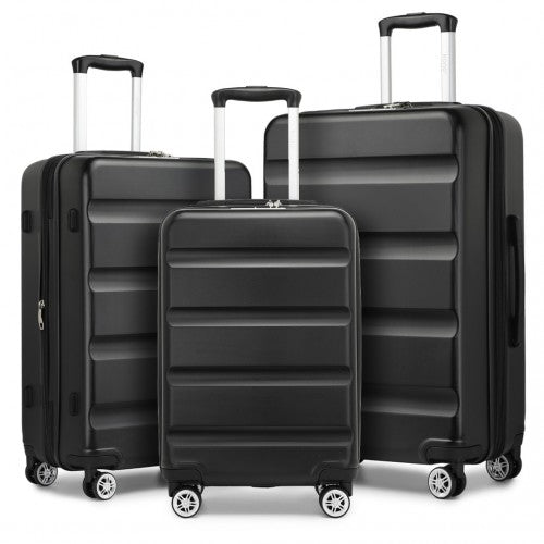 Kono 3-Piece Horizontal Engraved Hard Shell ABS+PC Suitcase with TSA Lock - Black