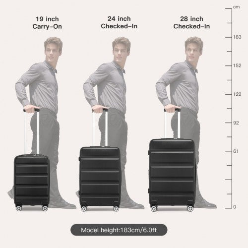 Kono 3-Piece Horizontal Engraved Hard Shell ABS+PC Suitcase with TSA Lock - Black