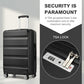 Kono 3-Piece Horizontal Engraved Hard Shell ABS+PC Suitcase with TSA Lock - Black