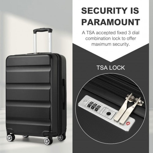 Kono 3-Piece Horizontal Engraved Hard Shell ABS+PC Suitcase with TSA Lock - Black