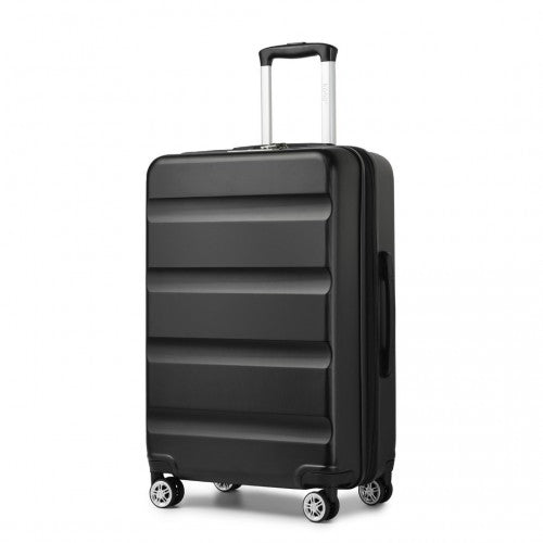 Kono 3-Piece Horizontal Engraved Hard Shell ABS+PC Suitcase with TSA Lock - Black