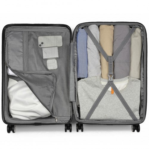 Kono 3-Piece Horizontal Engraved Hard Shell ABS+PC Suitcase with TSA Lock - Black