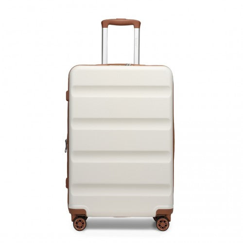 Kono 24 Inch Expandable Horizontal Engraved Hard Shell ABS+PC Check-In Suitcase with TSA Lock - Cream