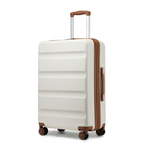 Kono 24 Inch Expandable Horizontal Engraved Hard Shell ABS+PC Check-In Suitcase with TSA Lock - Cream