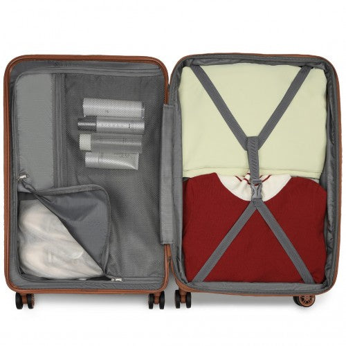 Kono 24 Inch Expandable Horizontal Engraved Hard Shell ABS+PC Check-In Suitcase with TSA Lock - Cream