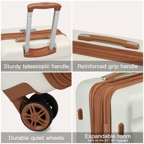 Kono 24 Inch Expandable Horizontal Engraved Hard Shell ABS+PC Check-In Suitcase with TSA Lock - Cream