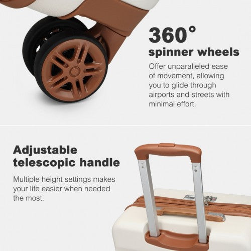 Kono 24 Inch Expandable Horizontal Engraved Hard Shell ABS+PC Check-In Suitcase with TSA Lock - Cream