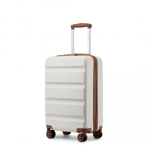 Kono 19 Inch Stylish Horizontal Engraved Hard Shell ABS+PC Cabin Carry-On Suitcase with TSA Lock - Cream