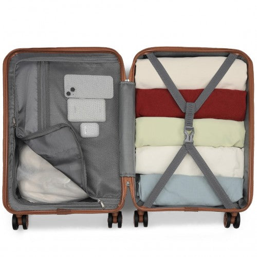 Kono 19 Inch Stylish Horizontal Engraved Hard Shell ABS+PC Cabin Carry-On Suitcase with TSA Lock - Cream