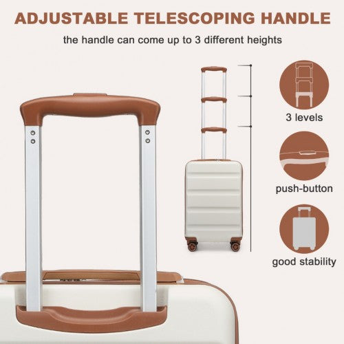 Kono 19 Inch Stylish Horizontal Engraved Hard Shell ABS+PC Cabin Carry-On Suitcase with TSA Lock - Cream