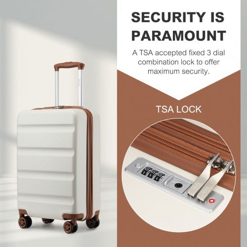 Kono 19 Inch Stylish Horizontal Engraved Hard Shell ABS+PC Cabin Carry-On Suitcase with TSA Lock - Cream