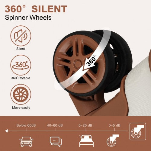 Kono 19 Inch Stylish Horizontal Engraved Hard Shell ABS+PC Cabin Carry-On Suitcase with TSA Lock - Cream