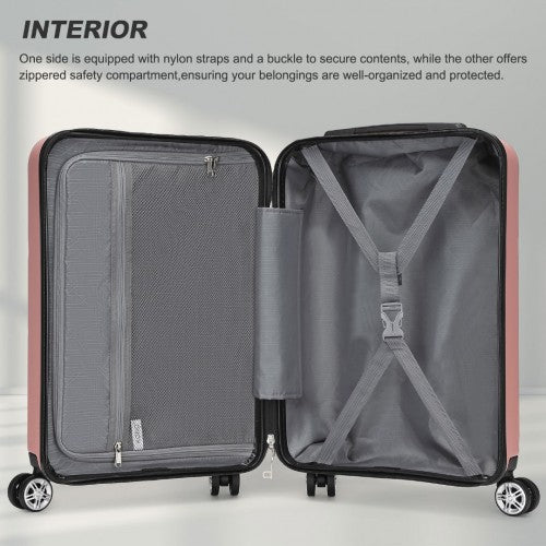 Kono 19 Inch Stylish Horizontal Engraved Hard Shell ABS+PC Cabin Carry-On Suitcase with TSA Lock - Nude