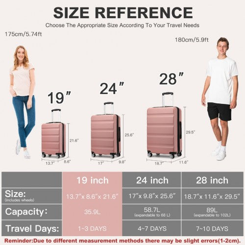 Kono 19 Inch Stylish Horizontal Engraved Hard Shell ABS+PC Cabin Carry-On Suitcase with TSA Lock - Nude