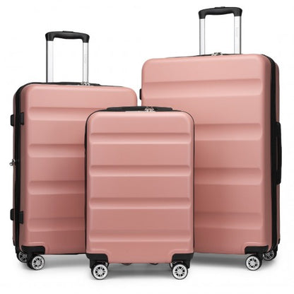 Kono 3-Piece Horizontal Engraved Hard Shell ABS+PC Suitcase with TSA Lock - Nude