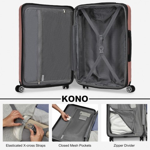 Kono 3-Piece Horizontal Engraved Hard Shell ABS+PC Suitcase with TSA Lock - Nude