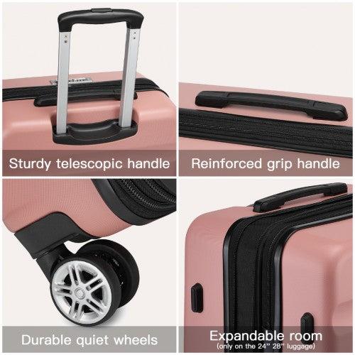 Kono 3-Piece Horizontal Engraved Hard Shell ABS+PC Suitcase with TSA Lock - Nude