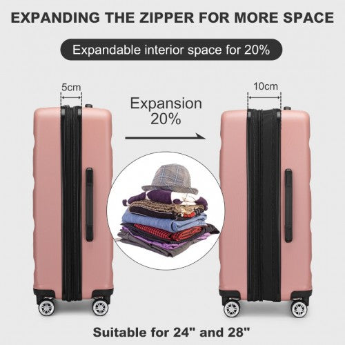 Kono 3-Piece Horizontal Engraved Hard Shell ABS+PC Suitcase with TSA Lock - Nude