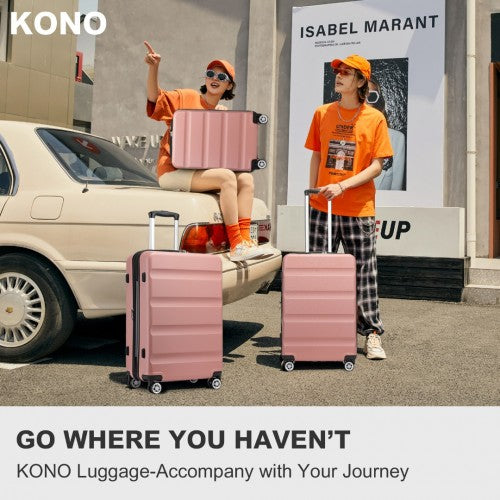 Kono 3-Piece Horizontal Engraved Hard Shell ABS+PC Suitcase with TSA Lock - Nude