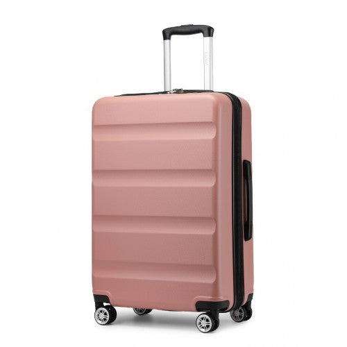 Kono 3-Piece Horizontal Engraved Hard Shell ABS+PC Suitcase with TSA Lock - Nude