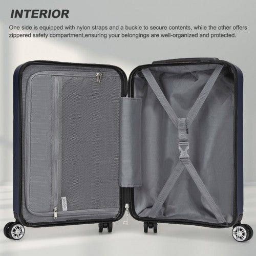 Kono 19 Inch Stylish Horizontal Engraved Hard Shell ABS+PC Cabin Carry-On Suitcase with TSA Lock - Navy