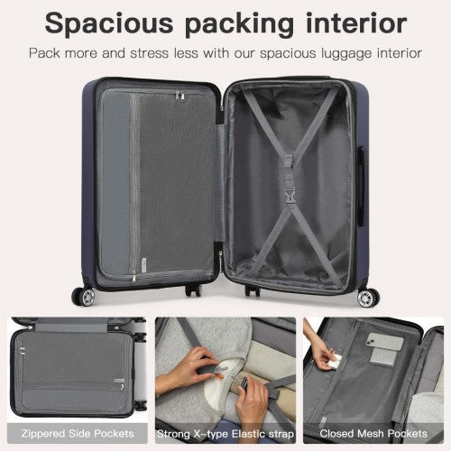 Kono 24 Inch Expandable Horizontal Engraved Hard Shell ABS+PC Check-In Suitcase with TSA Lock - Navy