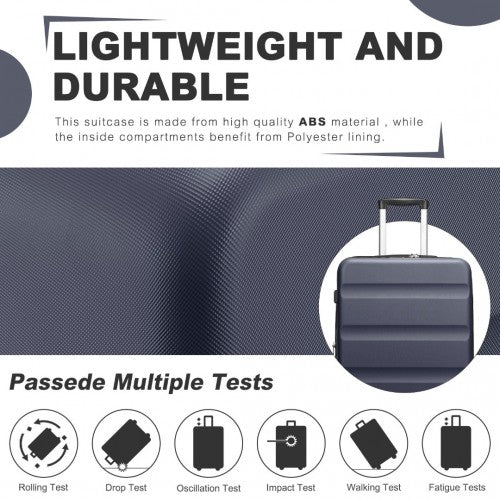 Kono 24 Inch Expandable Horizontal Engraved Hard Shell ABS+PC Check-In Suitcase with TSA Lock - Navy