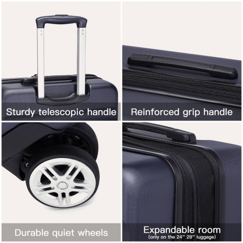Kono 24 Inch Expandable Horizontal Engraved Hard Shell ABS+PC Check-In Suitcase with TSA Lock - Navy