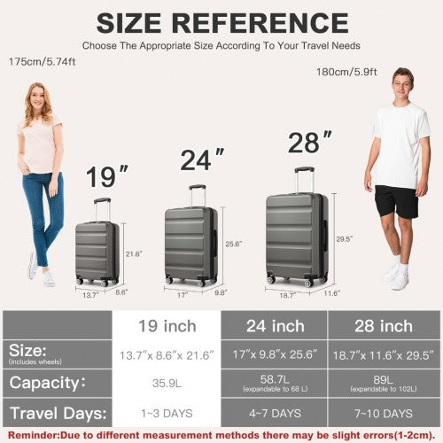 Kono 19 Inch Stylish Horizontal Engraved Hard Shell ABS+PC Cabin Carry-On Suitcase with TSA Lock - Grey