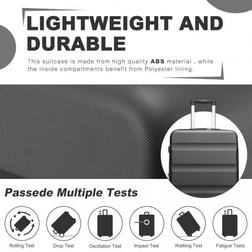 Kono 19 Inch Stylish Horizontal Engraved Hard Shell ABS+PC Cabin Carry-On Suitcase with TSA Lock - Grey