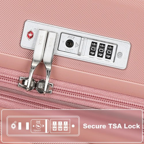 Kono 24 Inch Sleek Striped Check-In Suitcase Expandable Durable ABS+PC Luggage with Four Spinner Wheels TSA Lock - Nude