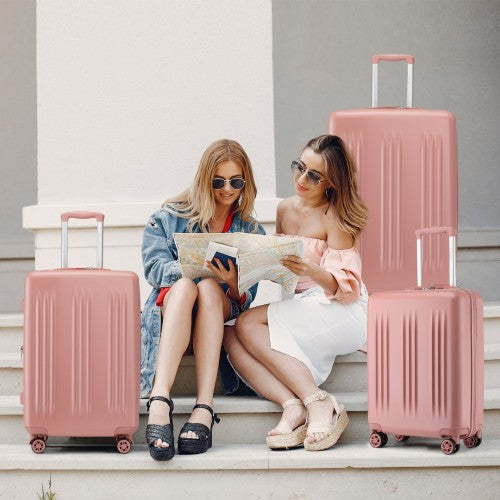 Kono 3 Piece Luggage Set 20/24/28 Inch Sleek Striped Expandable ABS+PC Suitcase with TSA Lock And Four Spinner Wheels - Nude