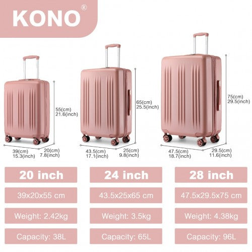 Kono 3 Piece Luggage Set 20/24/28 Inch Sleek Striped Expandable ABS+PC Suitcase with TSA Lock And Four Spinner Wheels - Nude