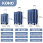 Kono 3 Piece Luggage Set 20/24/28 Inch Sleek Striped Expandable ABS+PC Suitcase with TSA Lock And Four Spinner Wheels - Navy
