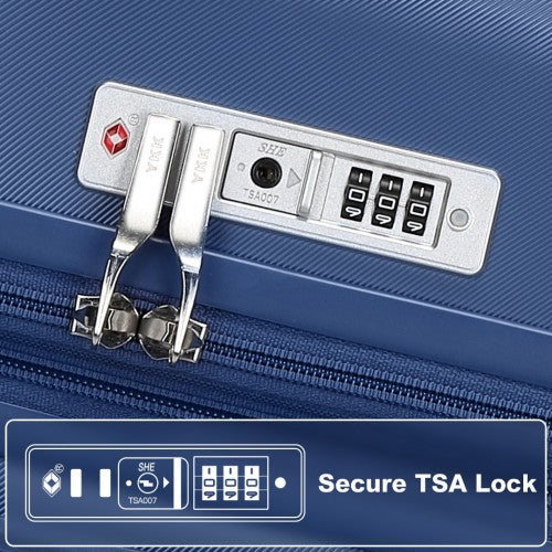 Kono 3 Piece Luggage Set 20/24/28 Inch Sleek Striped Expandable ABS+PC Suitcase with TSA Lock And Four Spinner Wheels - Navy