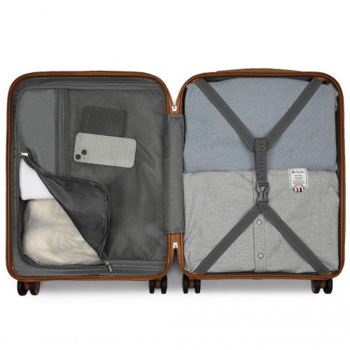 Kono 20 Inch Stylish Lightweight Hard Shell ABS+PC Cabin Carry-On Suitcase with TSA Lock for Enhanced Security - Black/Brown