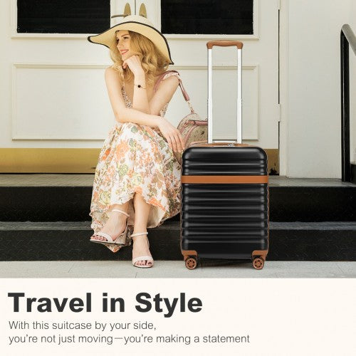 Kono 20 Inch Stylish Lightweight Hard Shell ABS+PC Cabin Carry-On Suitcase with TSA Lock for Enhanced Security - Black/Brown